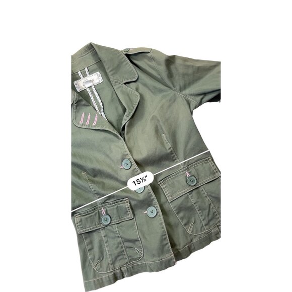 Plugg Y2K Blazer Womens Medium Green Military Utility Patch Sleeve 90s Grunge - Picture 11 of 13